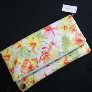NEW - faux suede floral print clutch purse